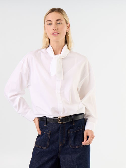 Ruimvallende blouse met lange mouwen en lavallièrekraag - Kiabi