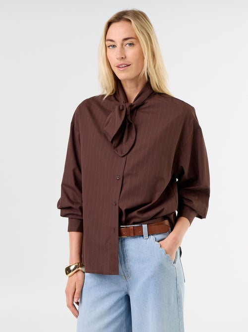Ruimvallende blouse met lange mouwen en strikkraag - Kiabi