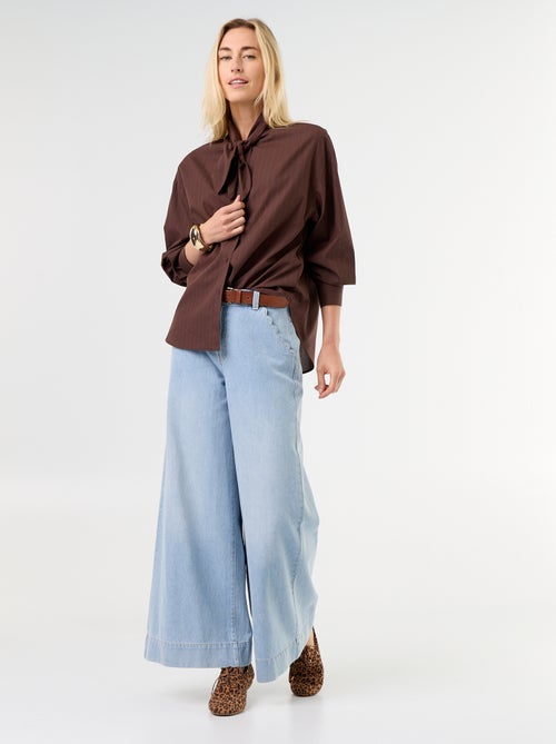 Ruimvallende blouse met lange mouwen en strikkraag - Kiabi
