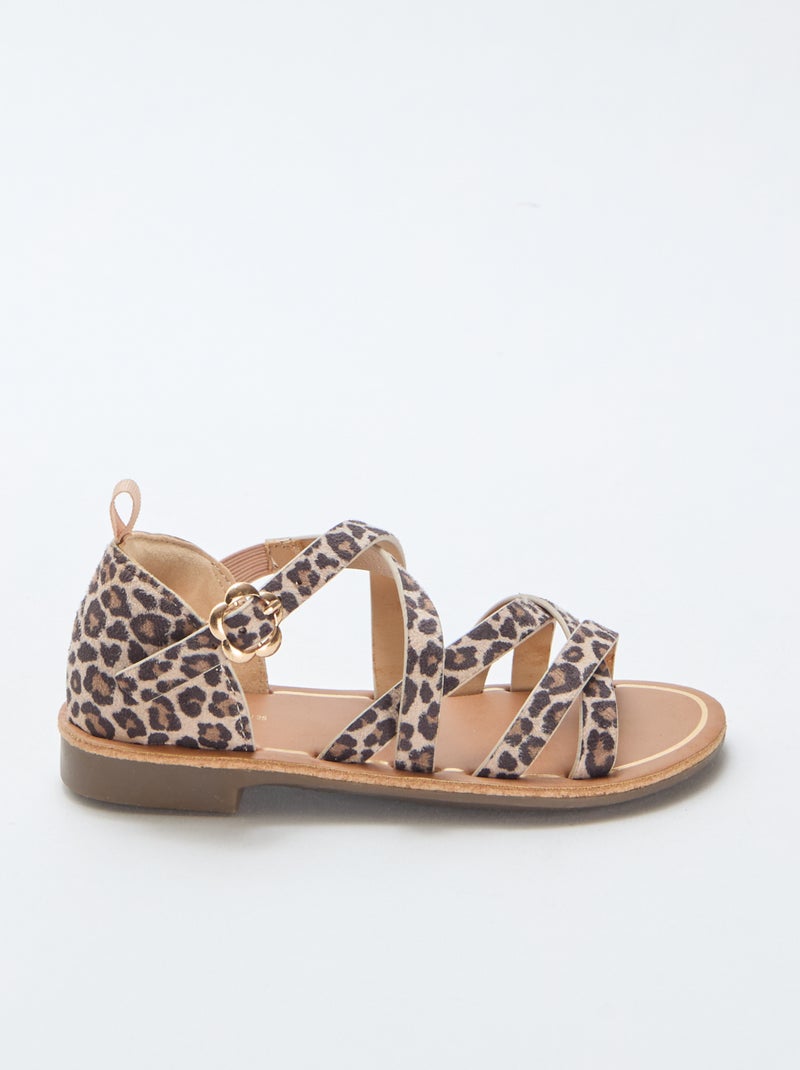Sandalen met bandjes en luipaardmotief Bruin - Kiabi