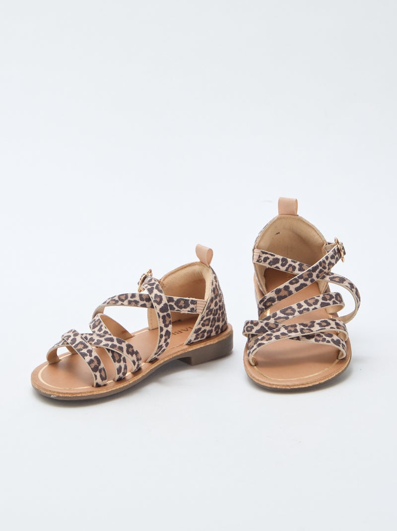 Sandalen met bandjes en luipaardmotief Bruin - Kiabi