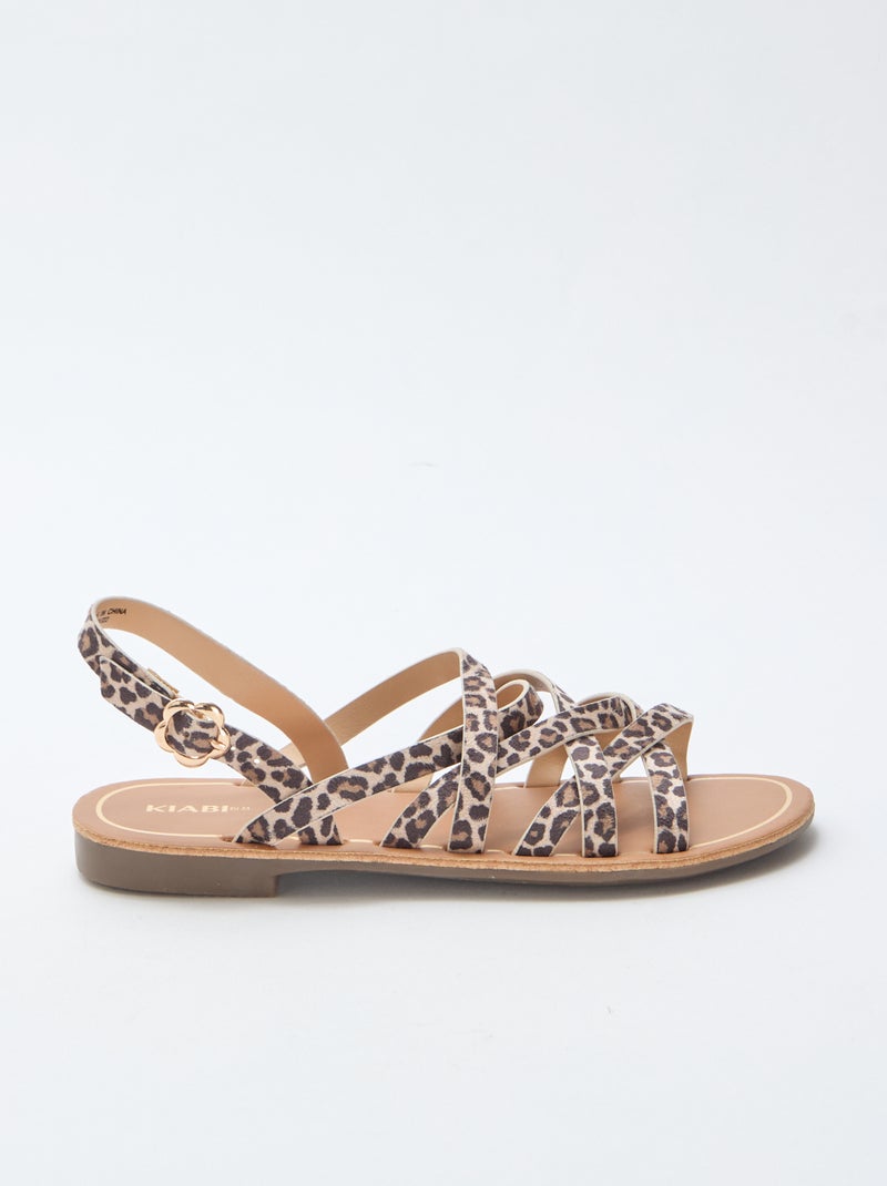 Sandalen met bandjes en luipaardmotief Bruin - Kiabi
