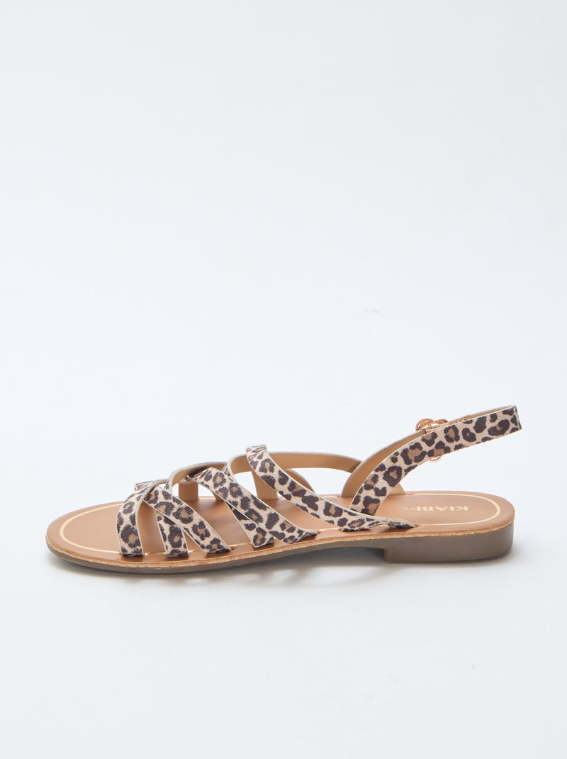 Sandalen met bandjes en luipaardmotief Bruin - Kiabi
