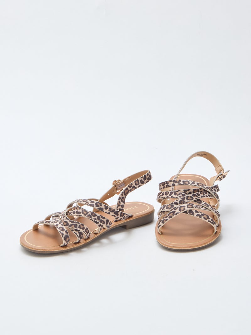 Sandalen met bandjes en luipaardmotief Bruin - Kiabi