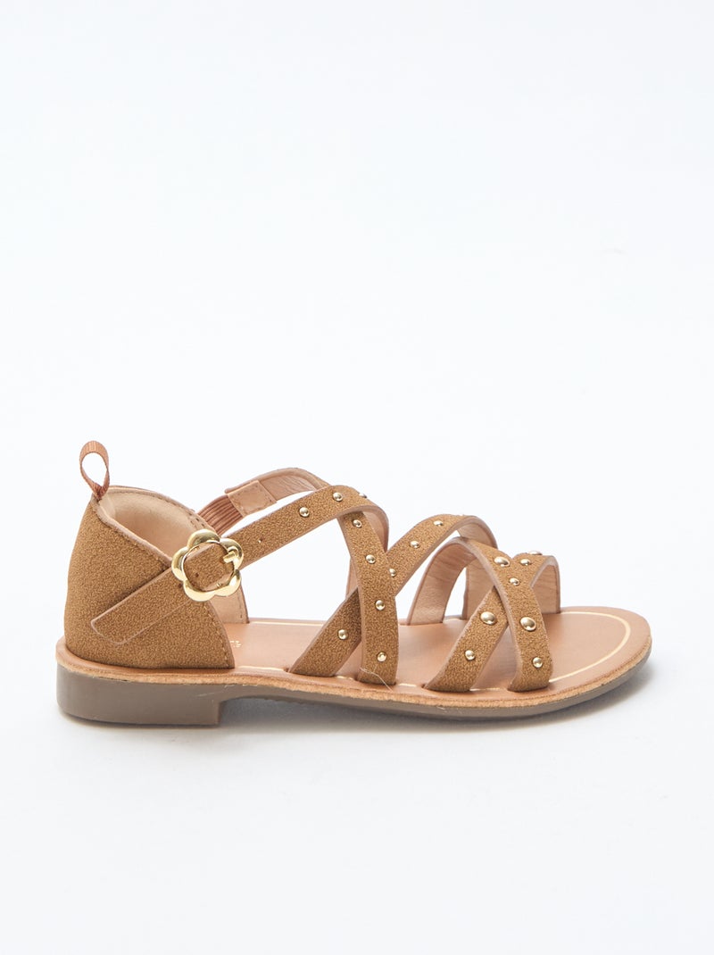 Sandalen met bandjes met studs Biege - Kiabi