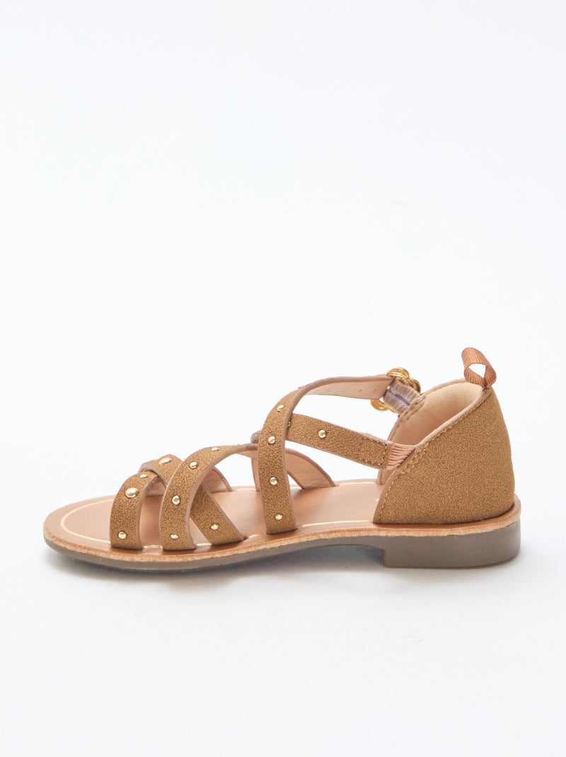 Sandalen met bandjes met studs Biege - Kiabi