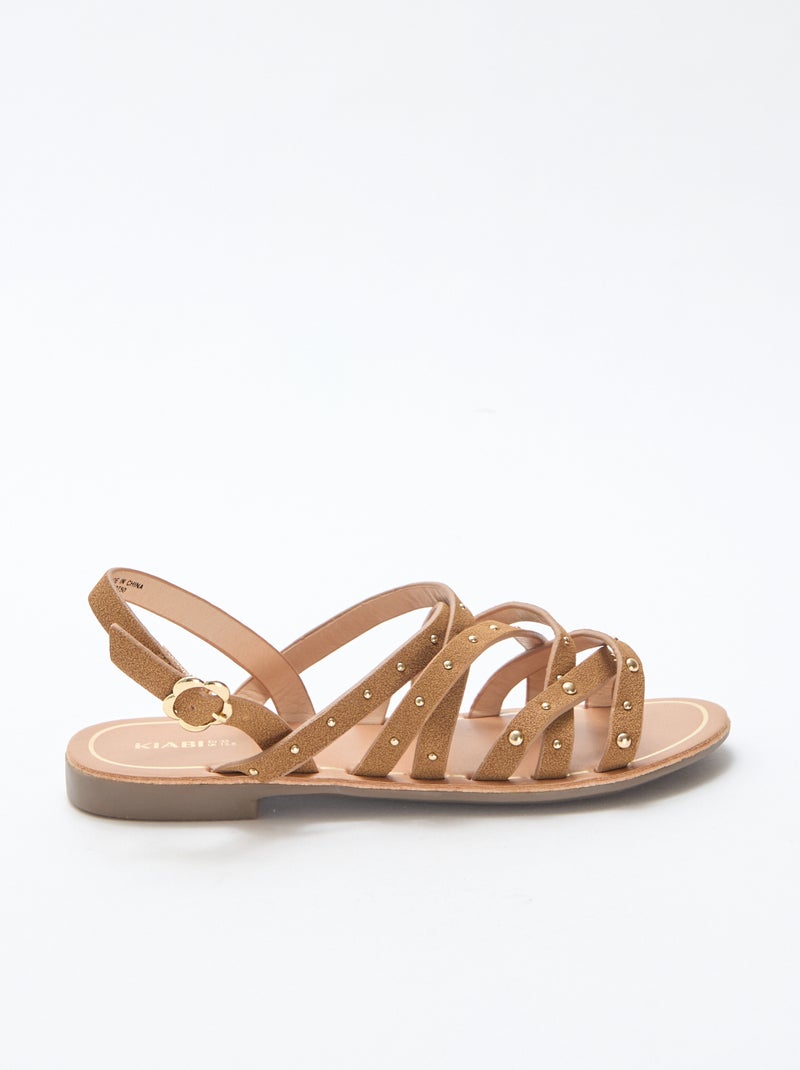 Sandalen met bandjes met studs Biege - Kiabi