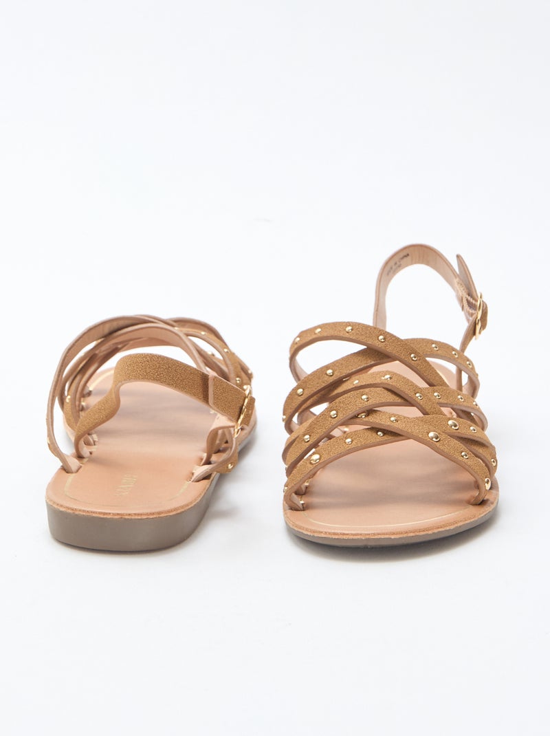 Sandalen met bandjes met studs Biege - Kiabi