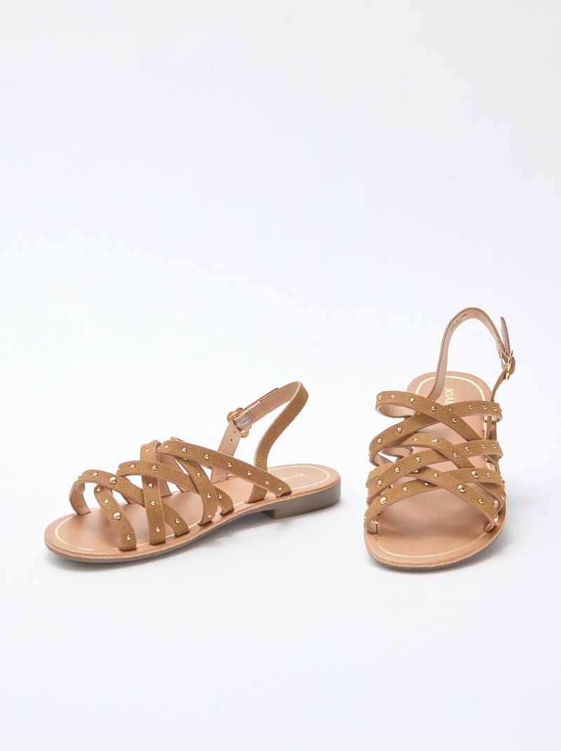 Sandalen met bandjes met studs Biege - Kiabi