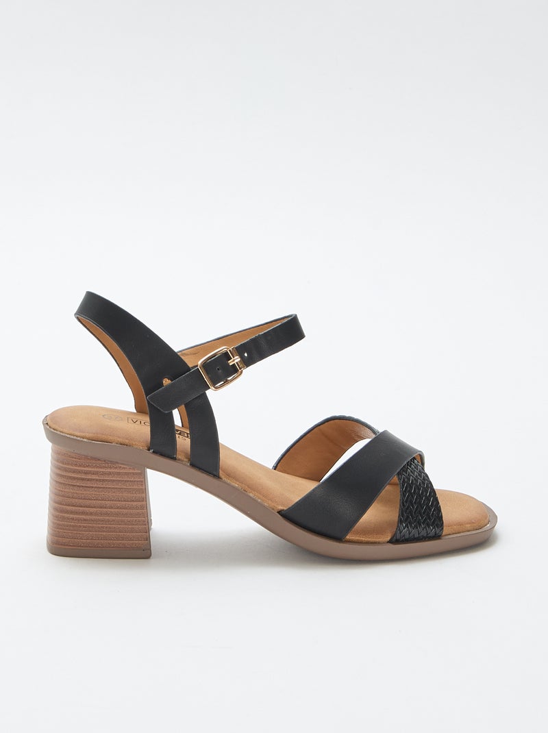 Sandalen met blokhak van imitatieleer Zwart - Kiabi