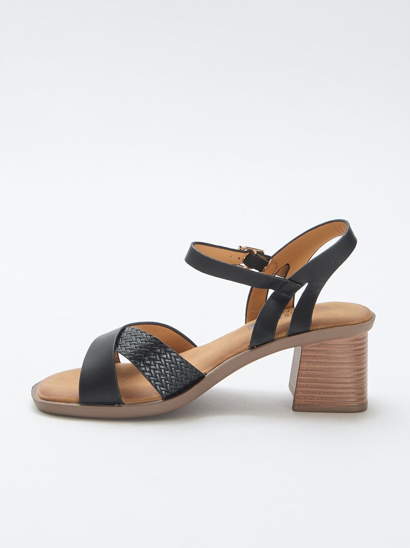 Sandalen met blokhak van imitatieleer Zwart - Kiabi