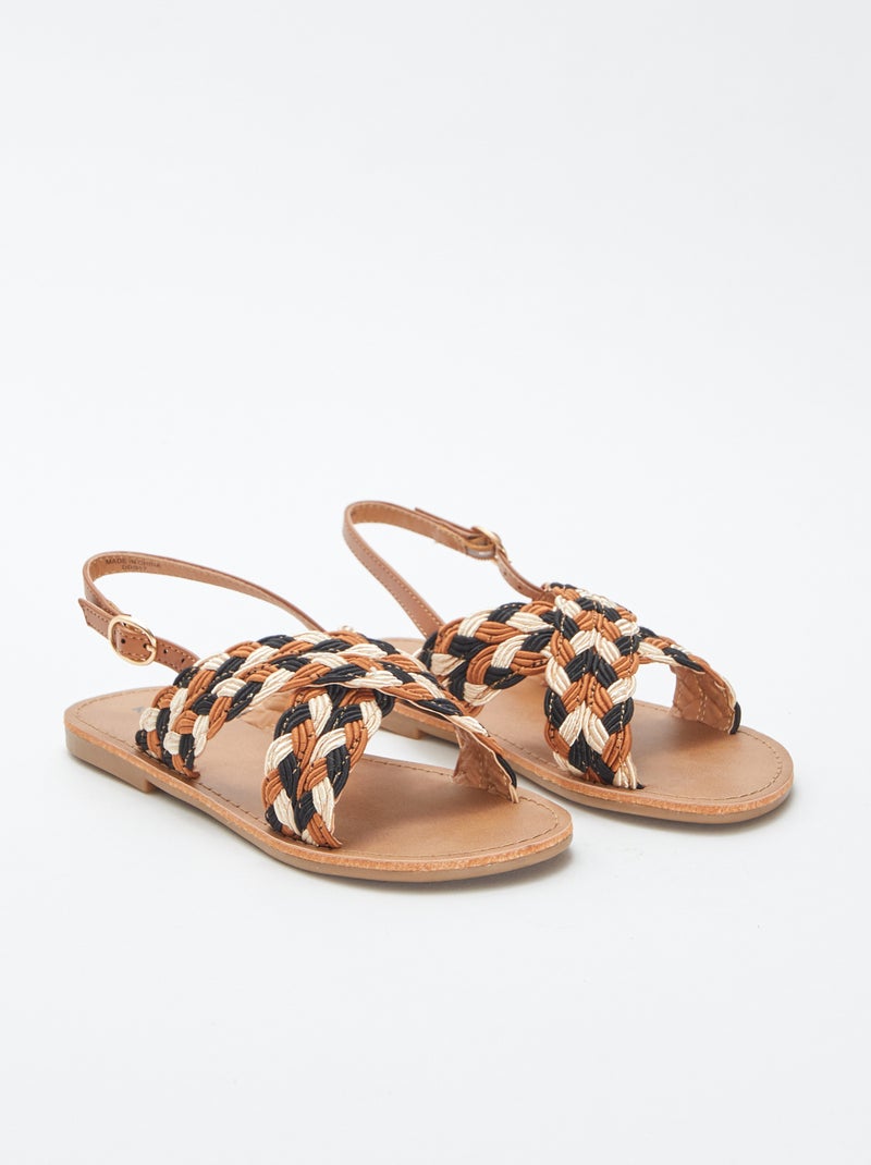 Sandalen met driekleurige gekruiste bandjes BRUIN - Kiabi