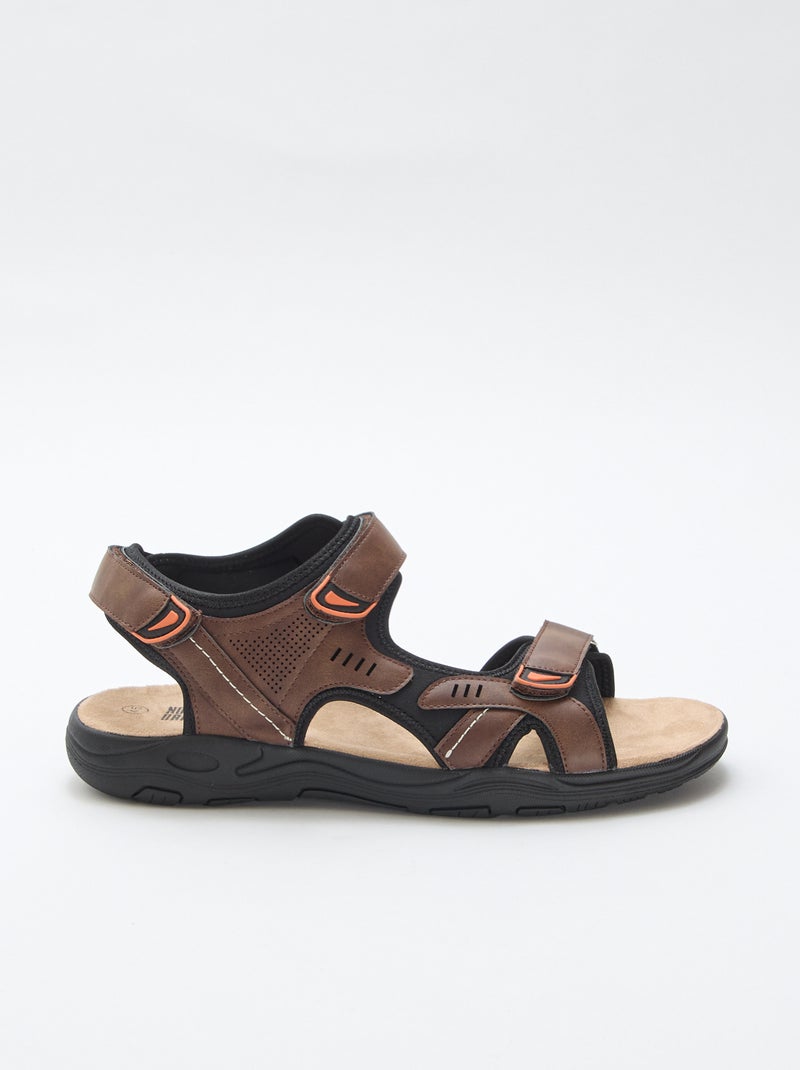 Sandalen met driekleurige klittenbandsluiting Bruin - Kiabi