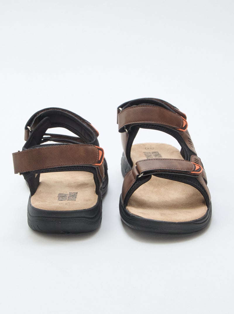 Sandalen met driekleurige klittenbandsluiting Bruin - Kiabi