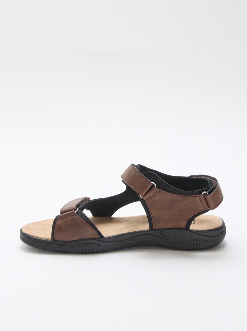 Sandalen met driekleurige klittenbandsluiting Bruin - Kiabi