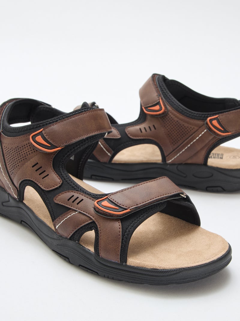 Sandalen met driekleurige klittenbandsluiting Bruin - Kiabi