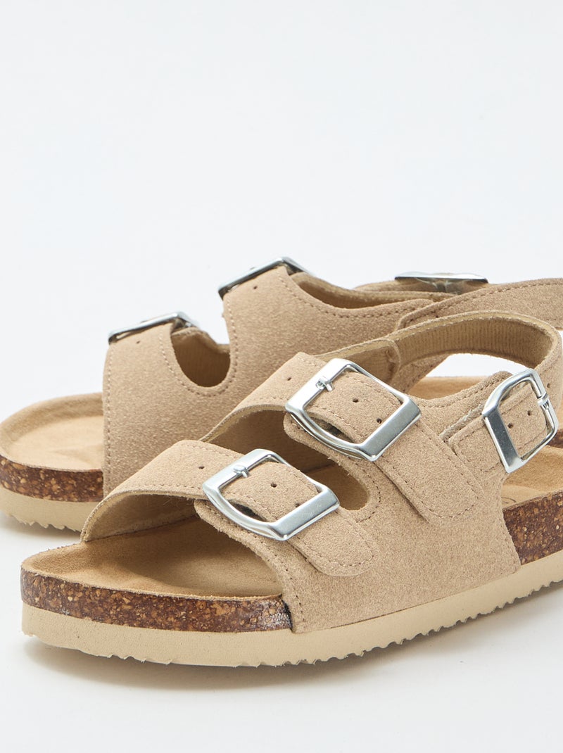 Sandalen met dubbele band en contrasterende gespen Biege - Kiabi