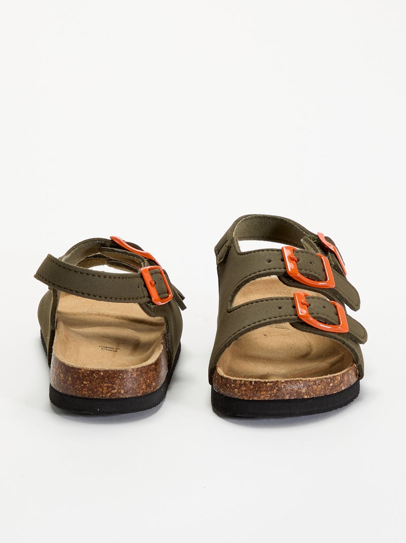 Sandalen met dubbele band en contrasterende gespen Kaki - Kiabi