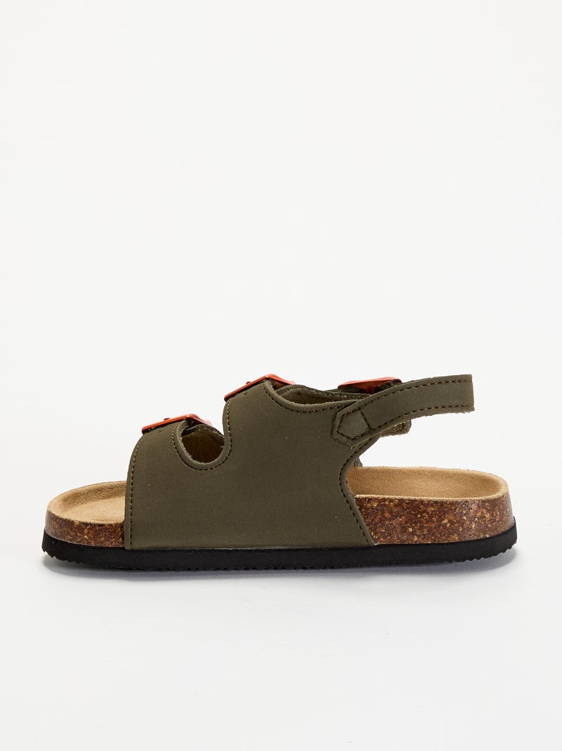 Sandalen met dubbele band en contrasterende gespen Kaki - Kiabi