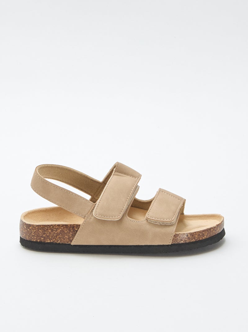 Sandalen met dubbele banden en klittenband Biege - Kiabi