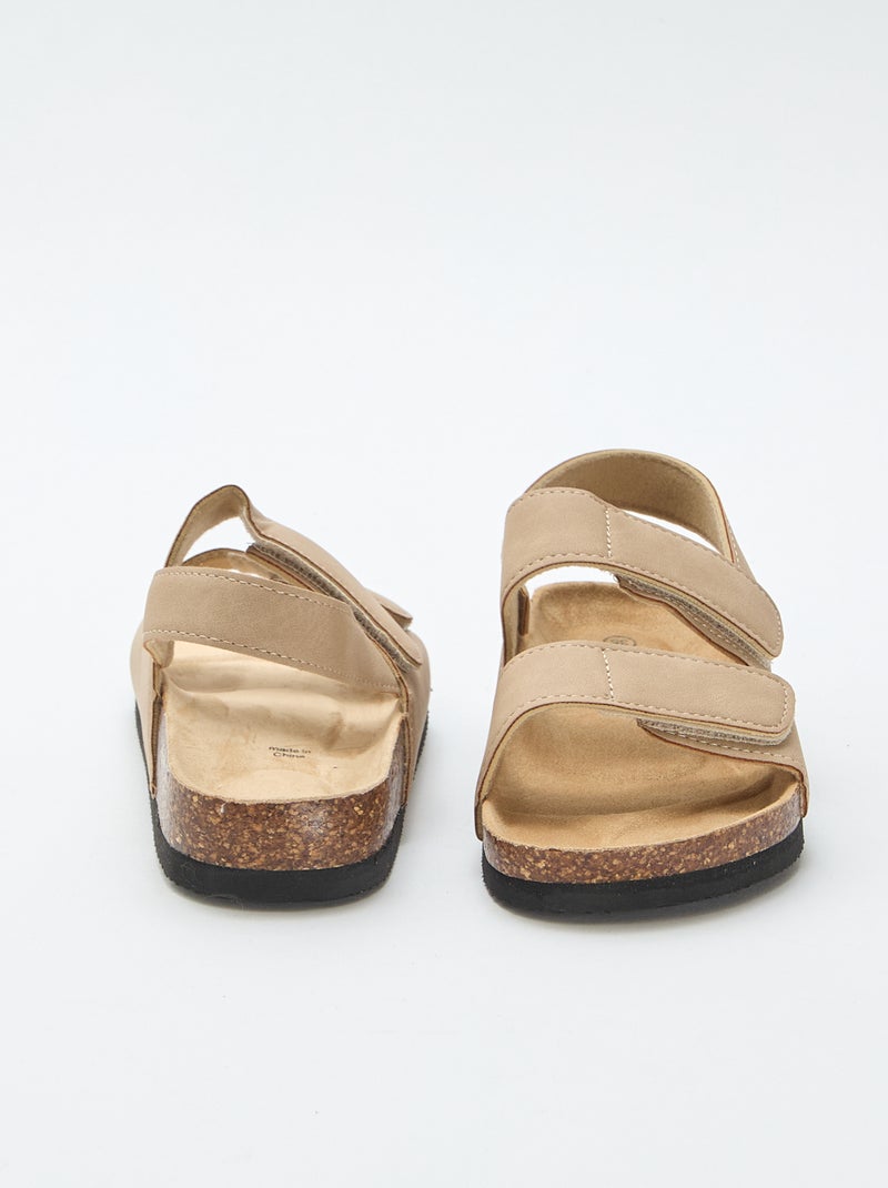 Sandalen met dubbele banden en klittenband Biege - Kiabi