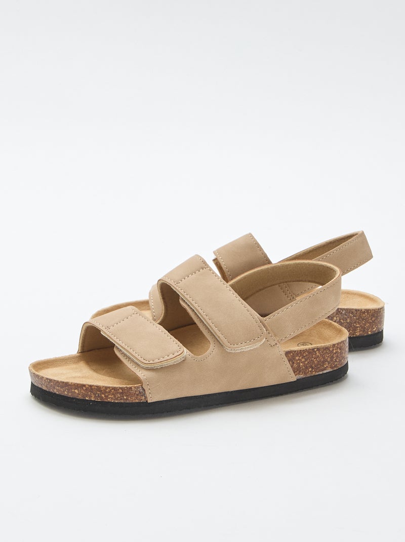 Sandalen met dubbele banden en klittenband Biege - Kiabi