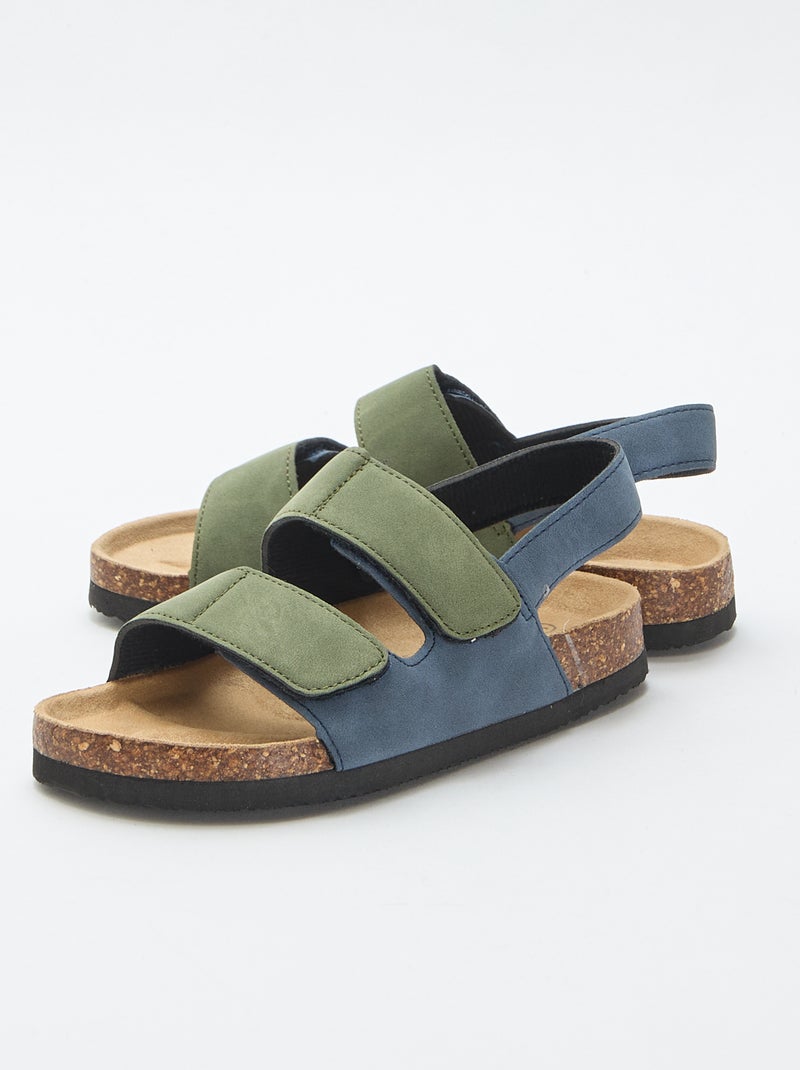 Sandalen met dubbele banden en klittenband Blauw - Kiabi
