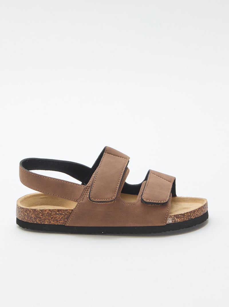 Sandalen met dubbele banden en klittenband Bruin - Kiabi