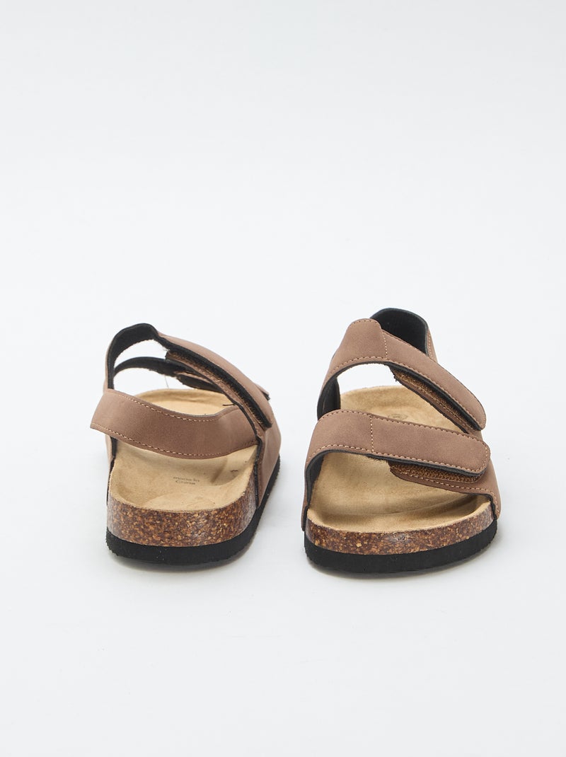 Sandalen met dubbele banden en klittenband Bruin - Kiabi