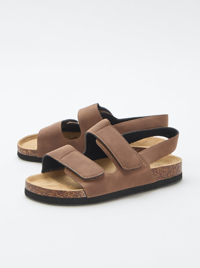Sandalen met dubbele banden en klittenband Bruin - Kiabi