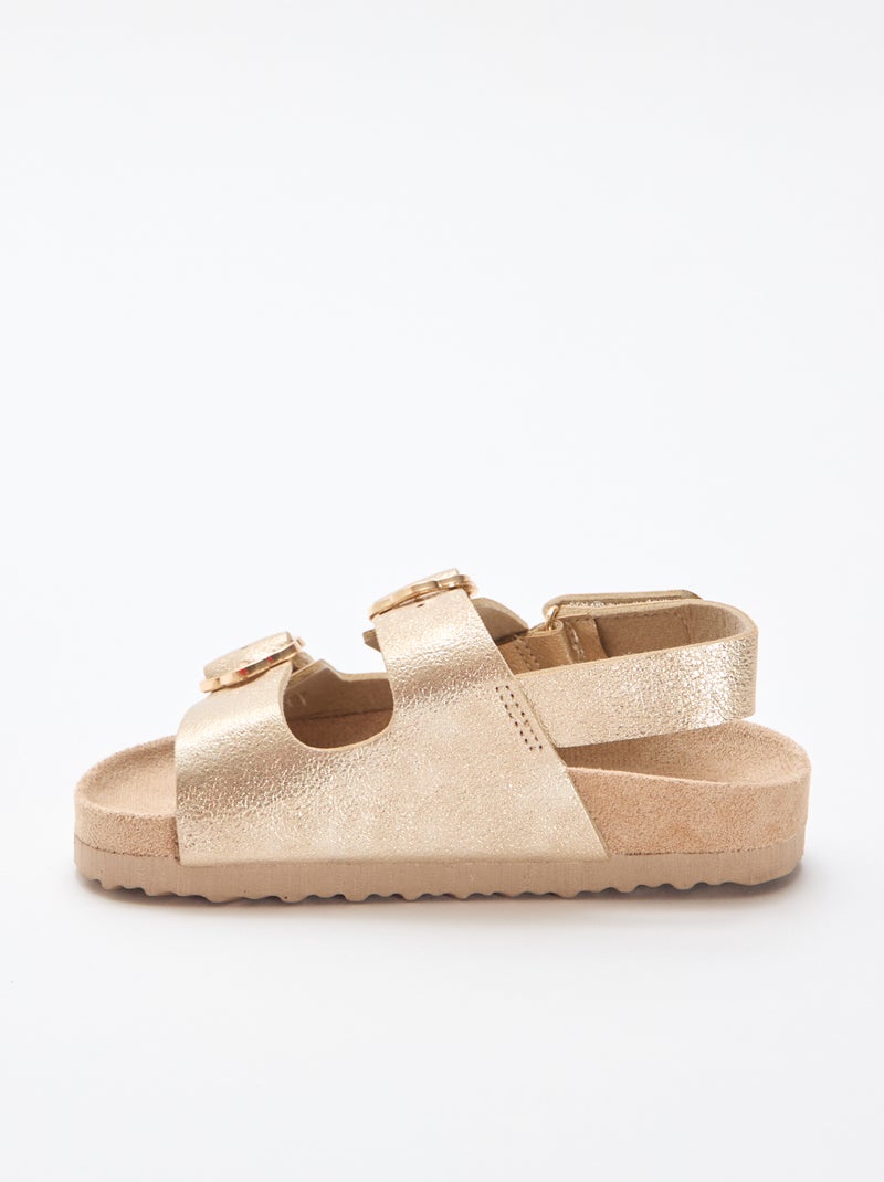 Sandalen met dubbele bandjes en bloemen Geel - Kiabi