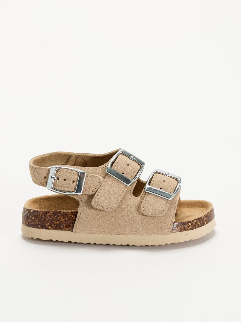Sandalen met dubbele bandjes en contrasterende gespen Biege - Kiabi