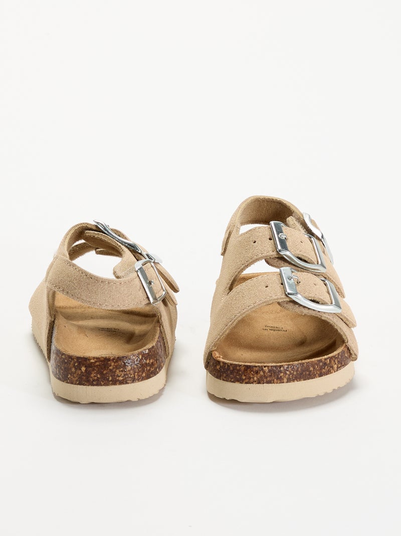 Sandalen met dubbele bandjes en contrasterende gespen Biege - Kiabi