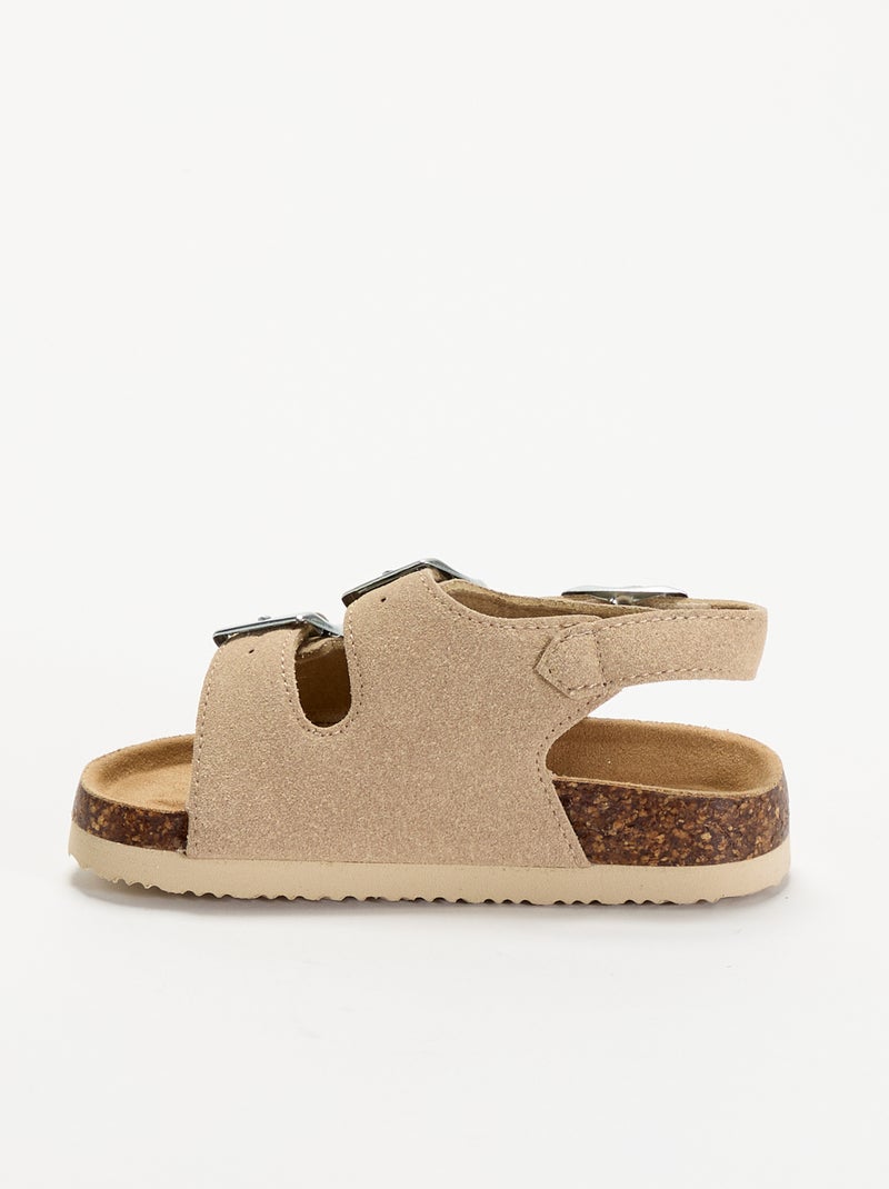 Sandalen met dubbele bandjes en contrasterende gespen Biege - Kiabi