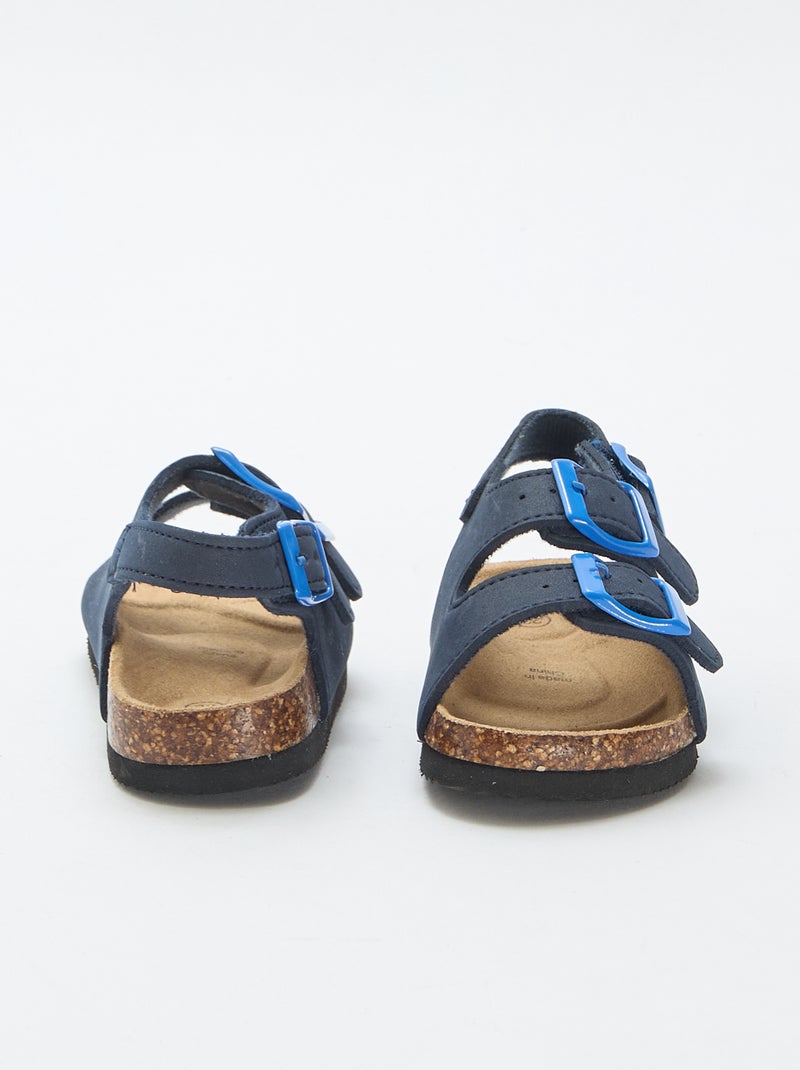 Sandalen met dubbele bandjes en contrasterende gespen Blauw - Kiabi