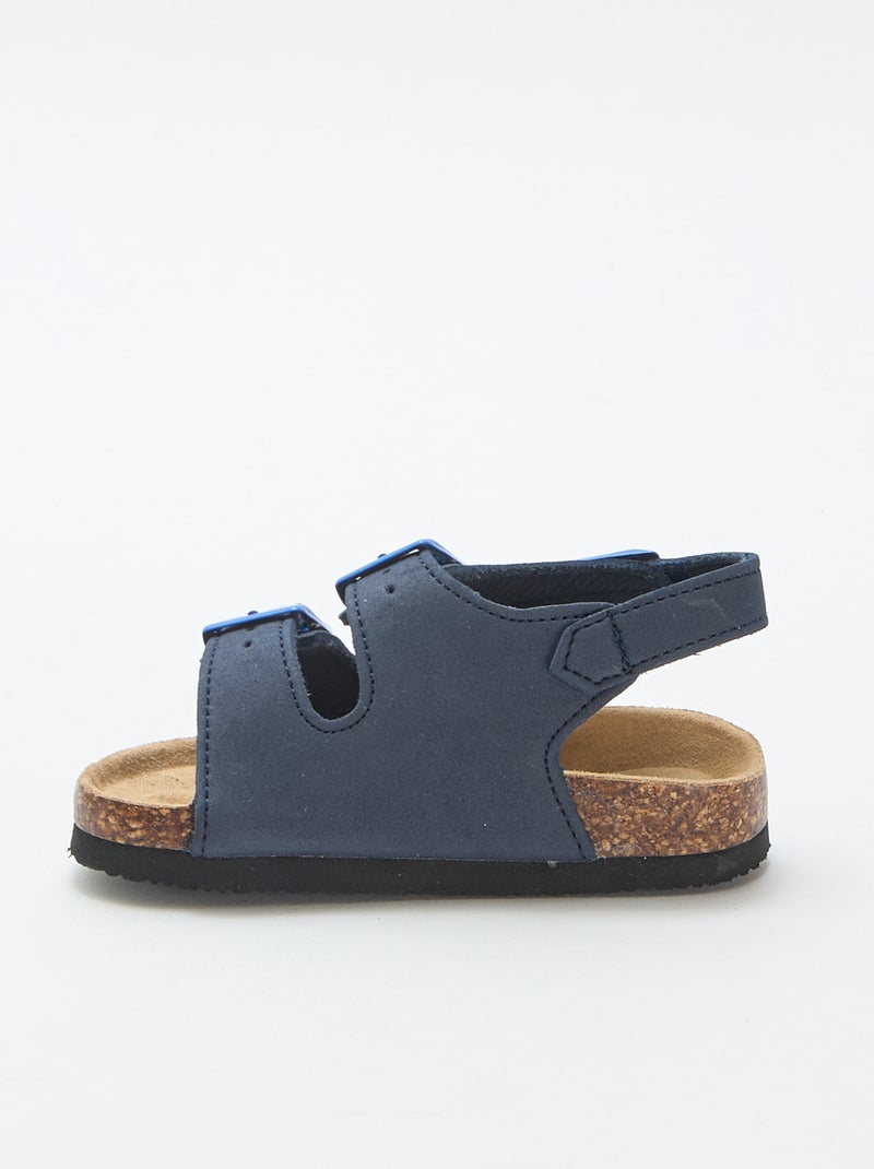 Sandalen met dubbele bandjes en contrasterende gespen Blauw - Kiabi