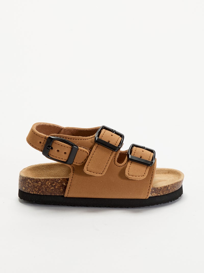 Sandalen met dubbele bandjes en contrasterende gespen Bruin - Kiabi