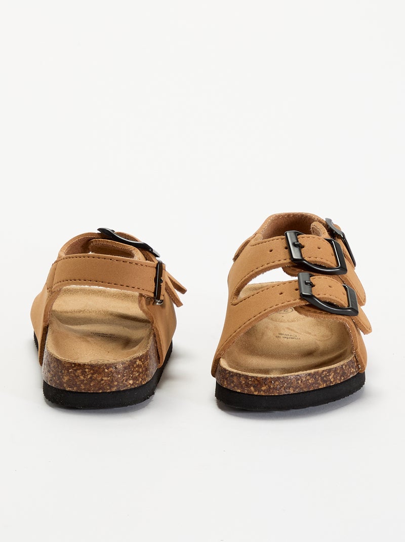 Sandalen met dubbele bandjes en contrasterende gespen Bruin - Kiabi