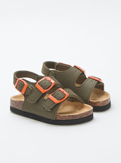 Sandalen met dubbele bandjes en contrasterende gespen - Kiabi