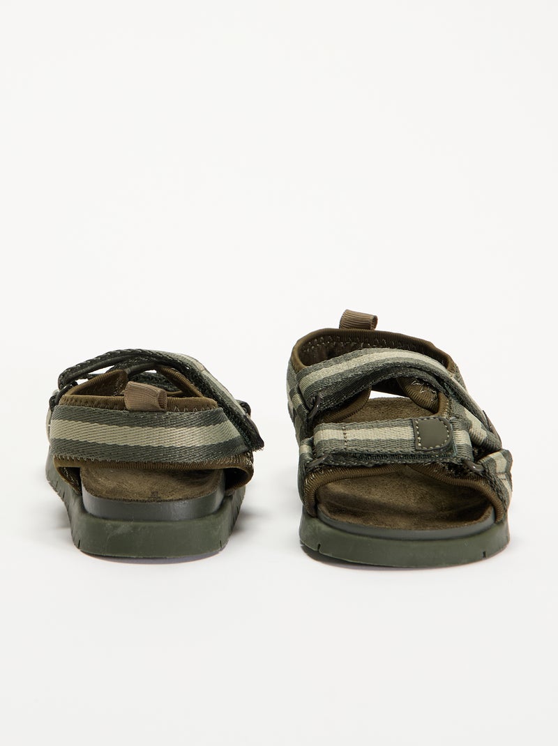 Sandalen met dubbele bandjes en klittenband Kaki - Kiabi