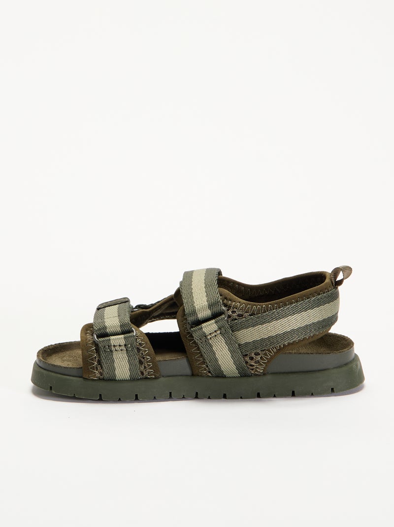 Sandalen met dubbele bandjes en klittenband Kaki - Kiabi