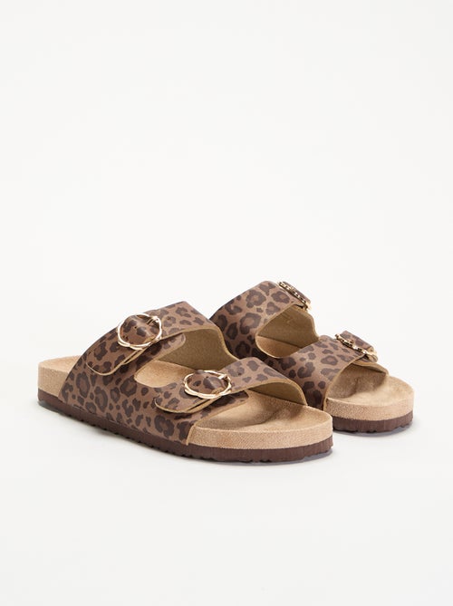 Sandalen met dubbele bandjes en leopardprint - Kiabi