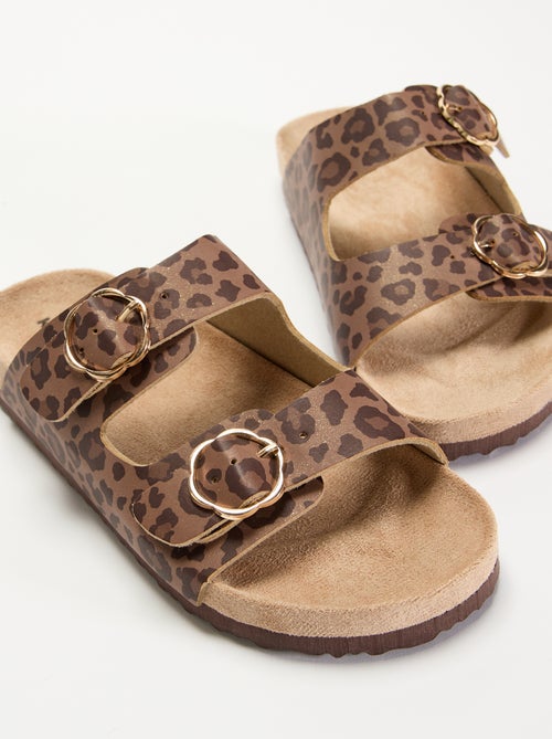 Sandalen met dubbele bandjes en leopardprint - Kiabi