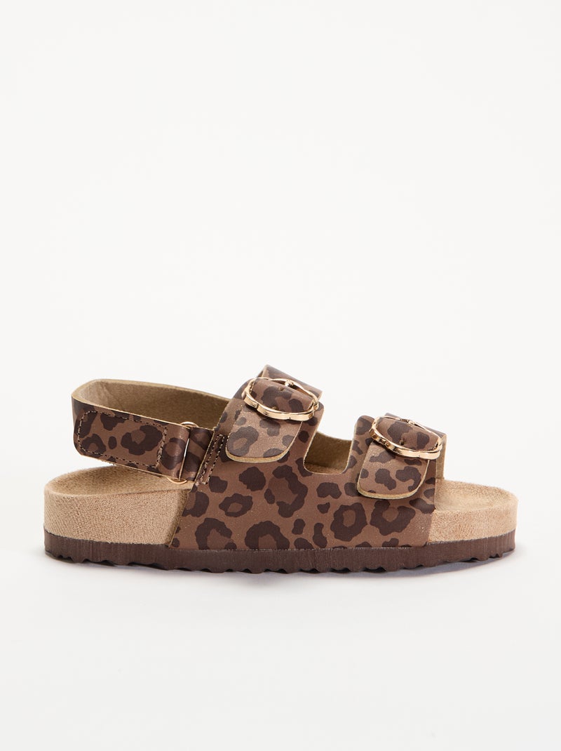 Sandalen met dubbele bandjes en luipaardprint Bruin - Kiabi
