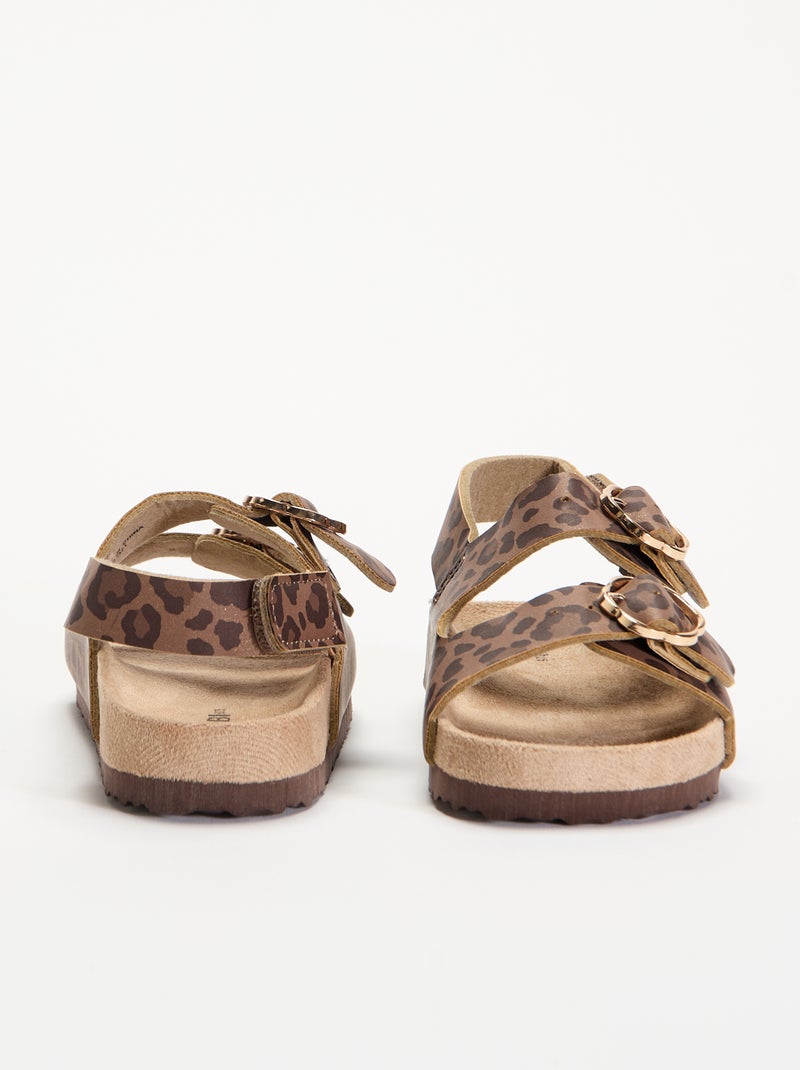 Sandalen met dubbele bandjes en luipaardprint Bruin - Kiabi
