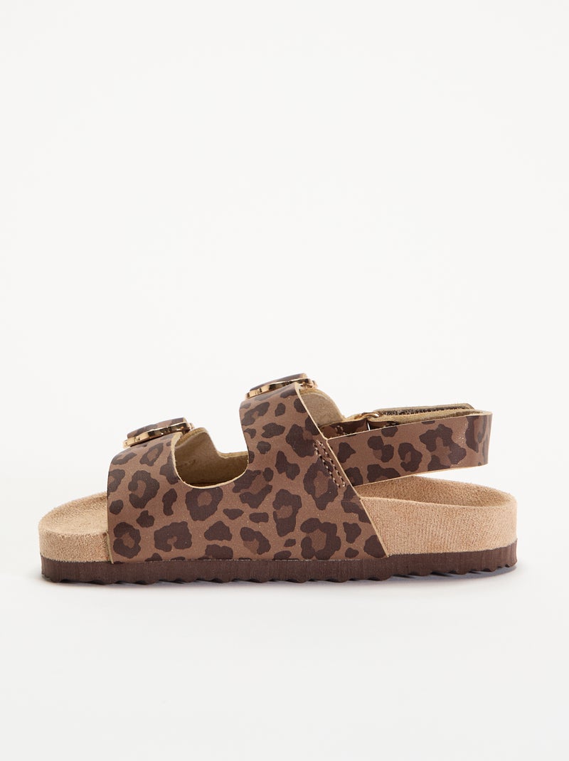 Sandalen met dubbele bandjes en luipaardprint Bruin - Kiabi