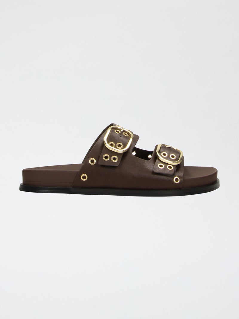 Sandalen met dubbele bandjes en oogjes Bruin - Kiabi