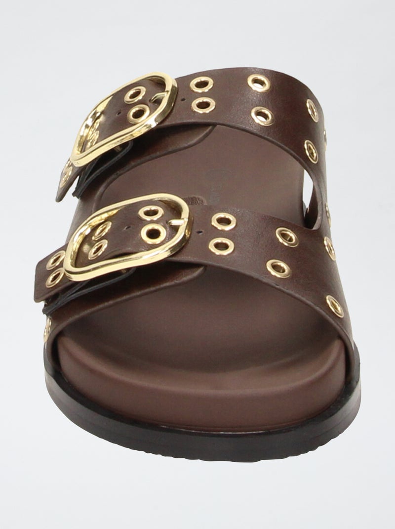 Sandalen met dubbele bandjes en oogjes Bruin - Kiabi