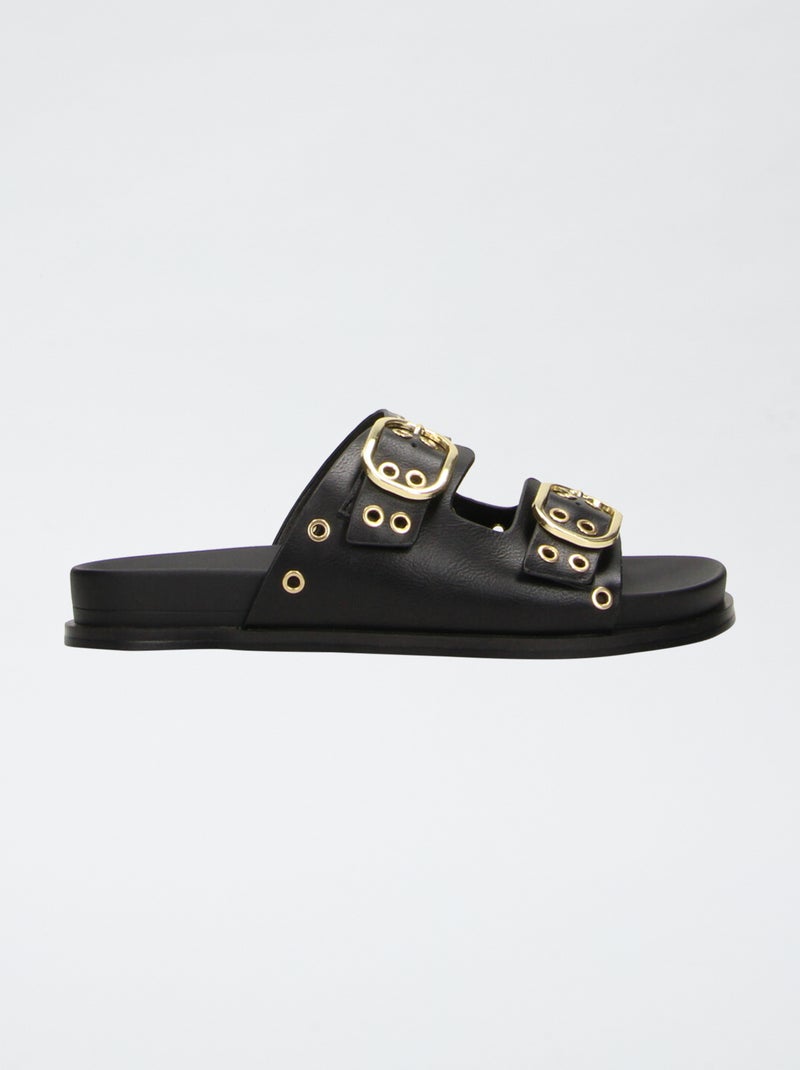 Sandalen met dubbele bandjes en oogjes Zwart - Kiabi