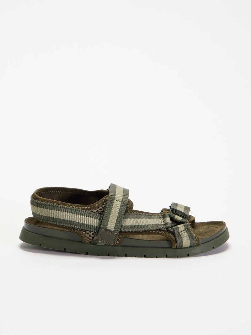 Sandalen met dubbele klittenbandbandjes Kaki - Kiabi